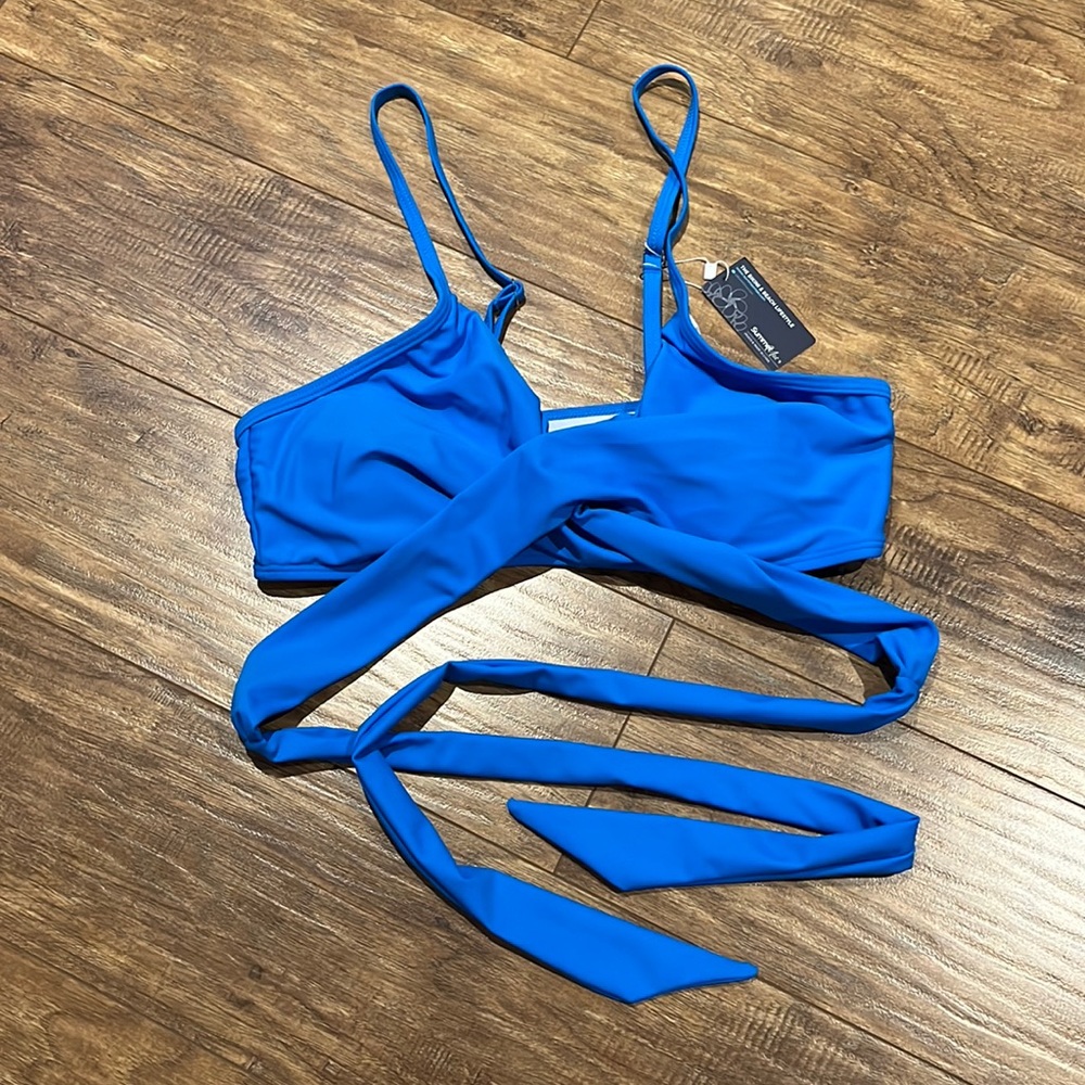 Summer Mae blue wrap tie bikini top